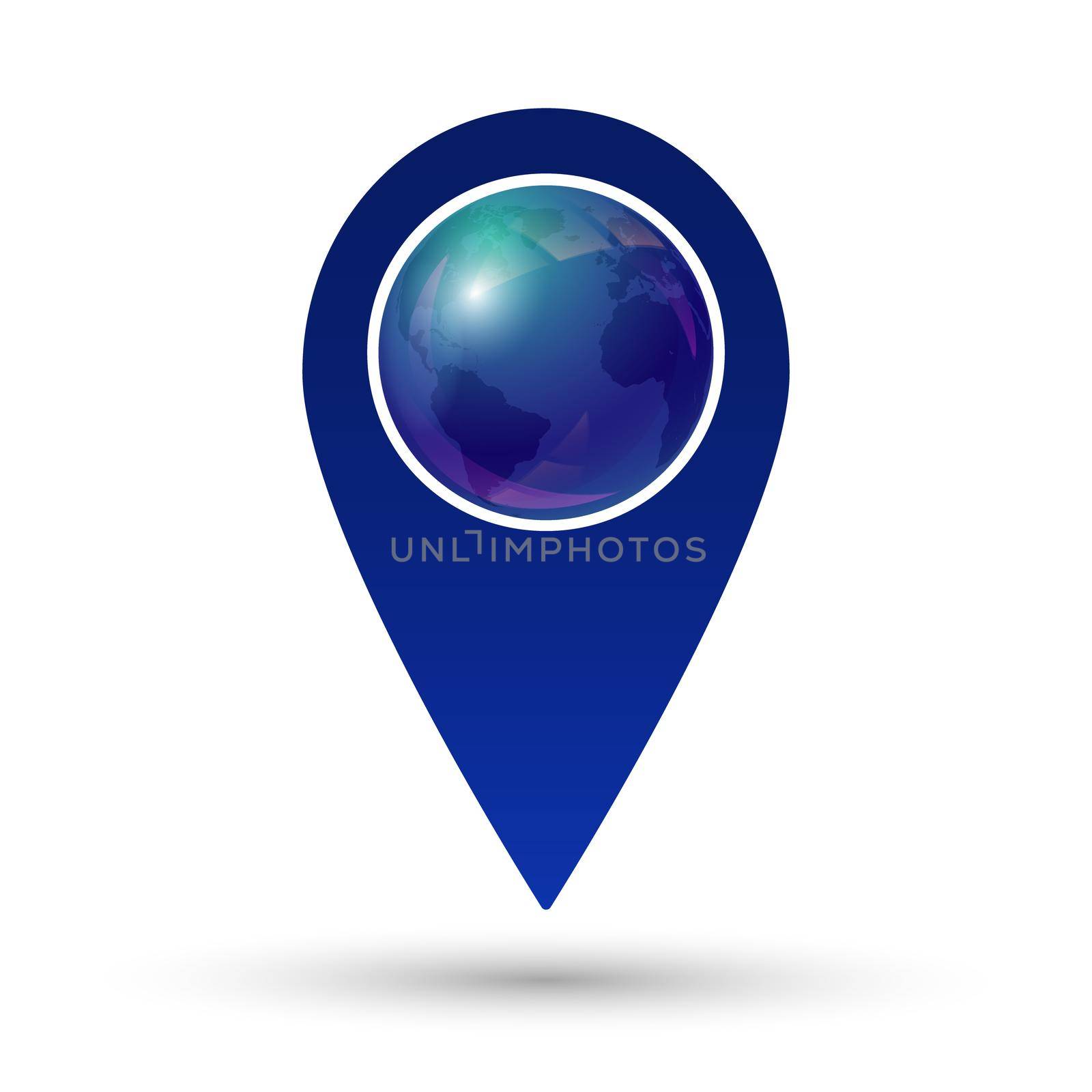 Map pointer with earth globe icon.