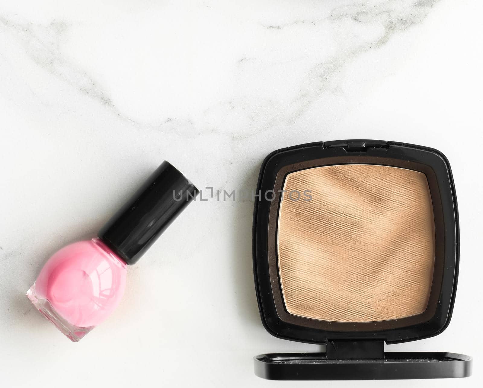 Make-up and cosmetics products on marble, flatlay background by Anneleven