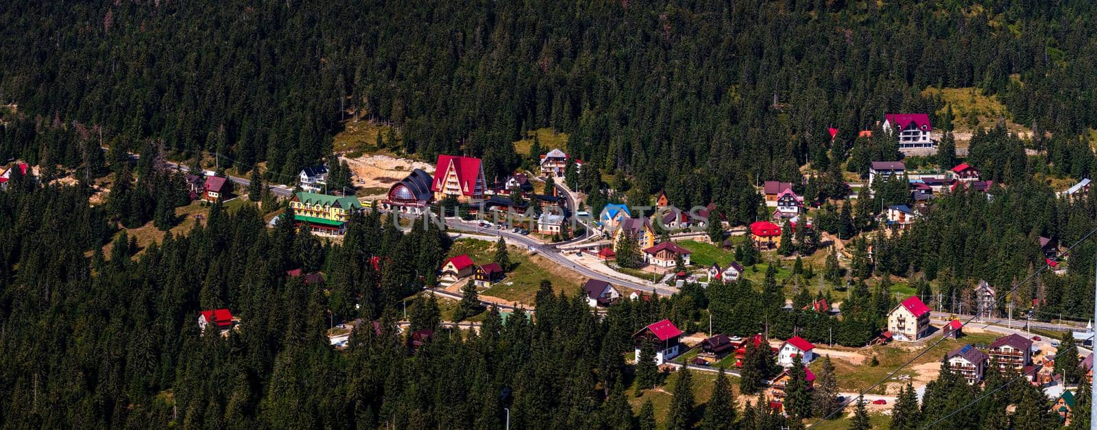 View from above of a mountain resort Vartop in Bihor, Romania, 2021