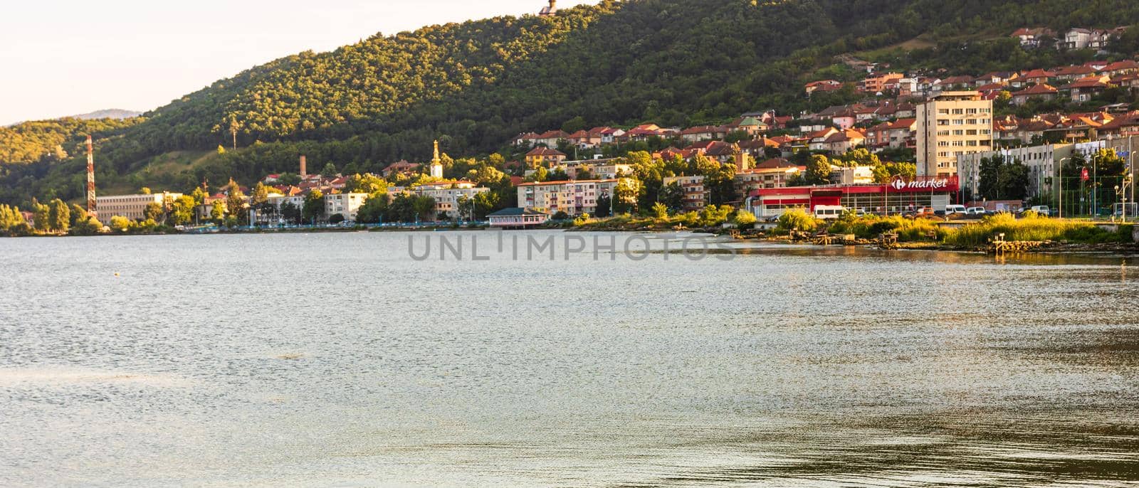 View of Danube river and Orsova city, waterfront view. Orsova, Romania, 2020 by vladispas