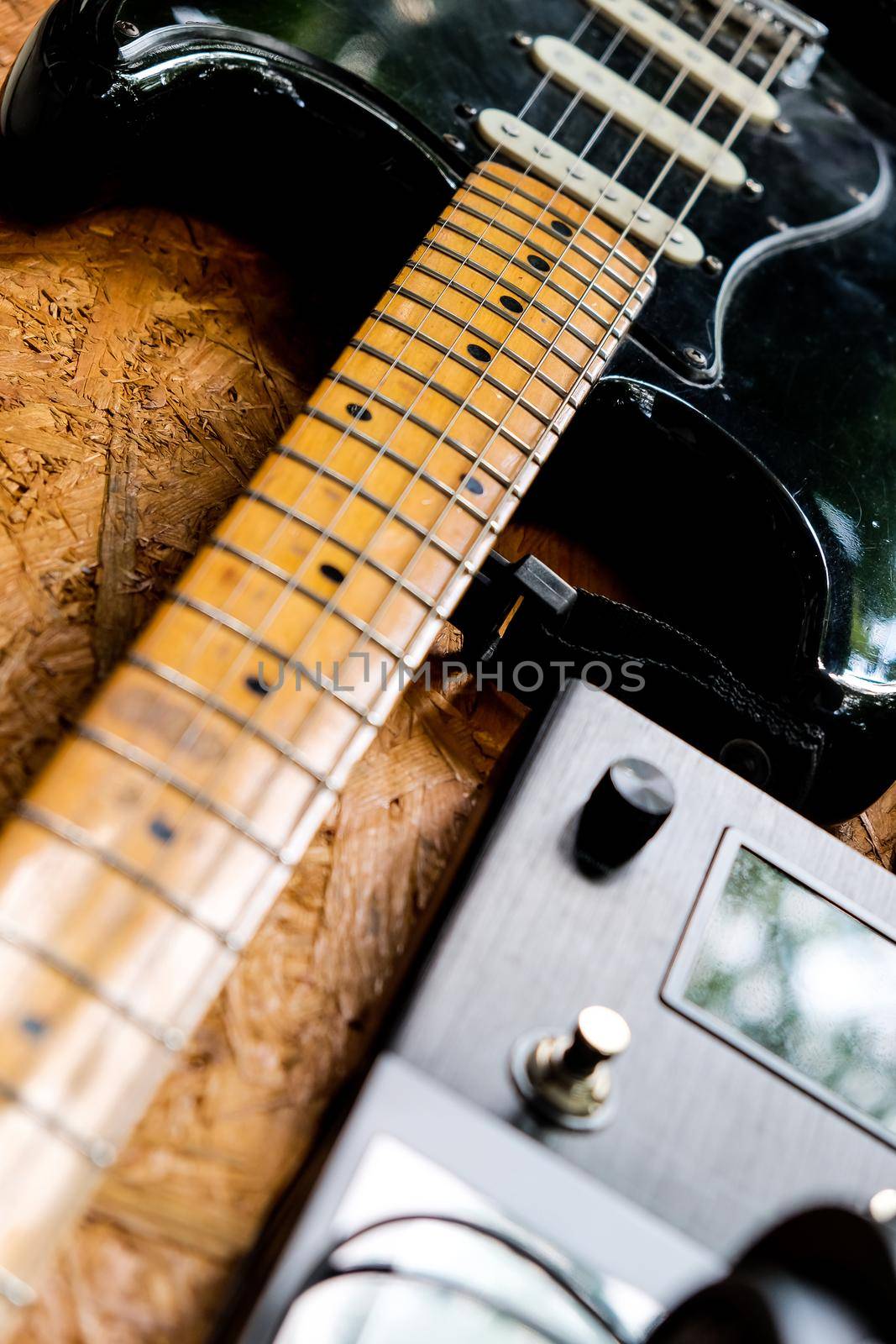 Close up instruments music background concept, Guitar and studio equipment