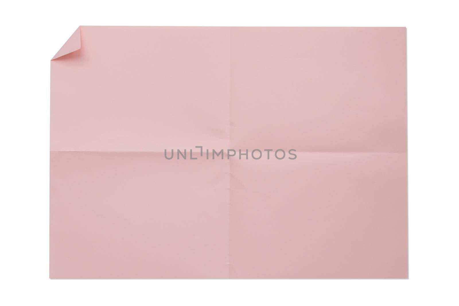 Pink color blank 4A folded paper isolated on white background.
