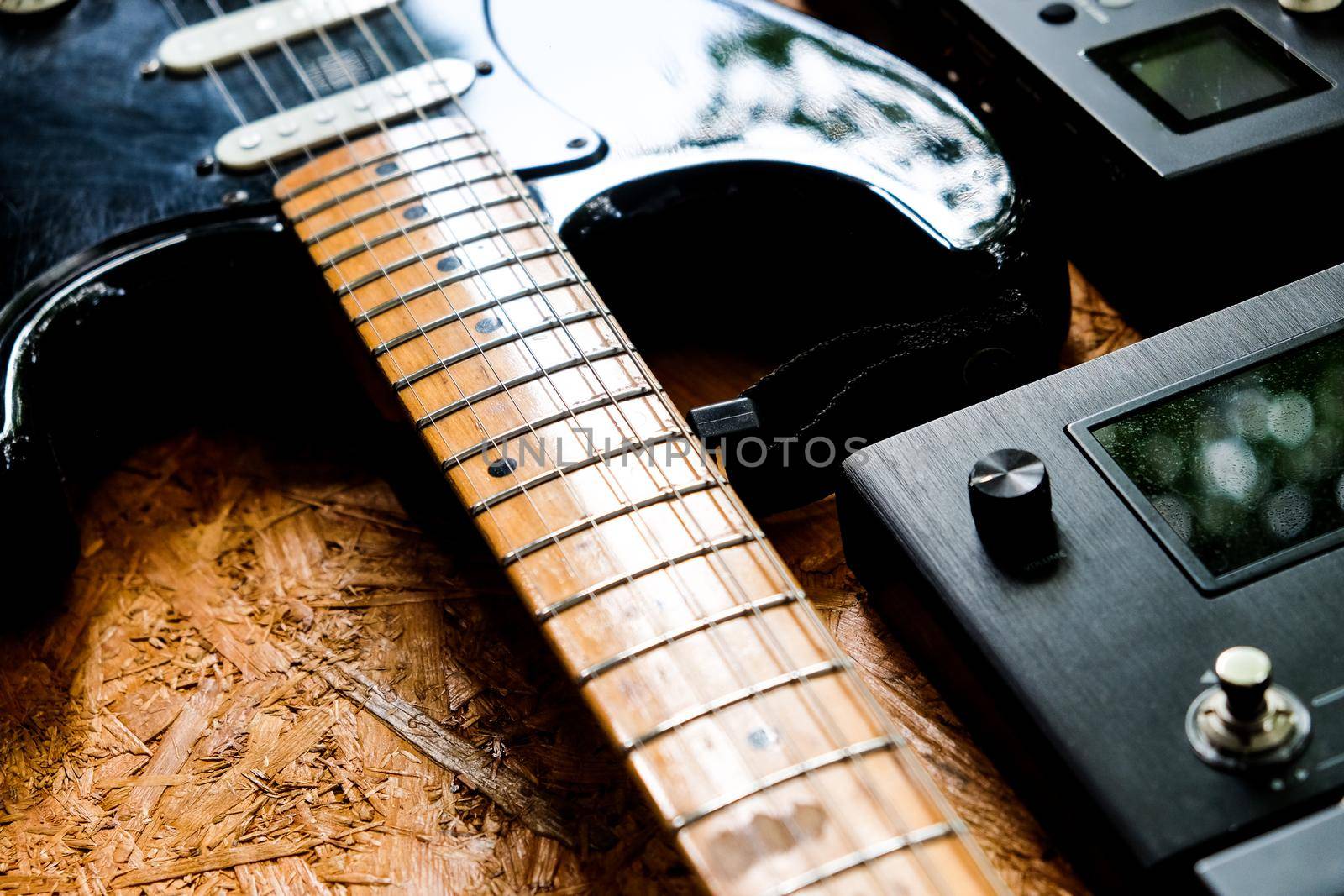 Close up instruments music background concept,Guitar and studio equipment