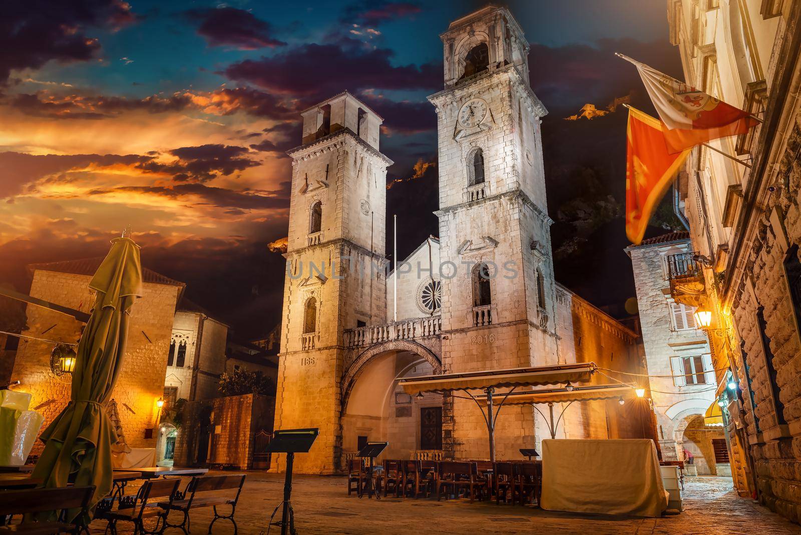 Saint Tryphon Church in the Old Town of Kotor at night
