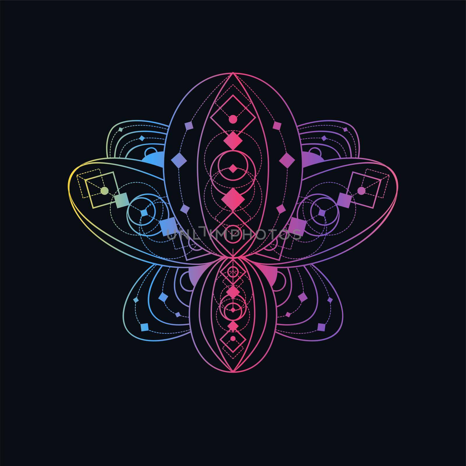 Lotus flower with geometric pattern vector linear illustration by barsrsind