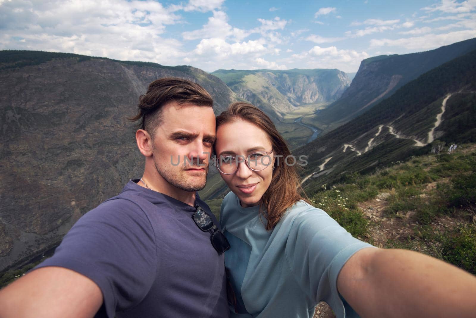 Couple selfie on the top of Altai mountain by rusak