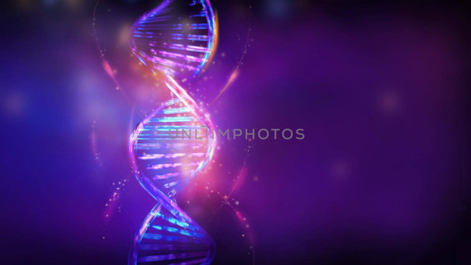 Luminous DNA double helix in violet blue colors, 3D render. by ConceptCafe