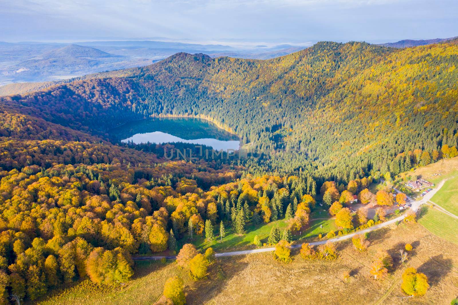 Aerial landscape of autumn mountain lake by savcoco