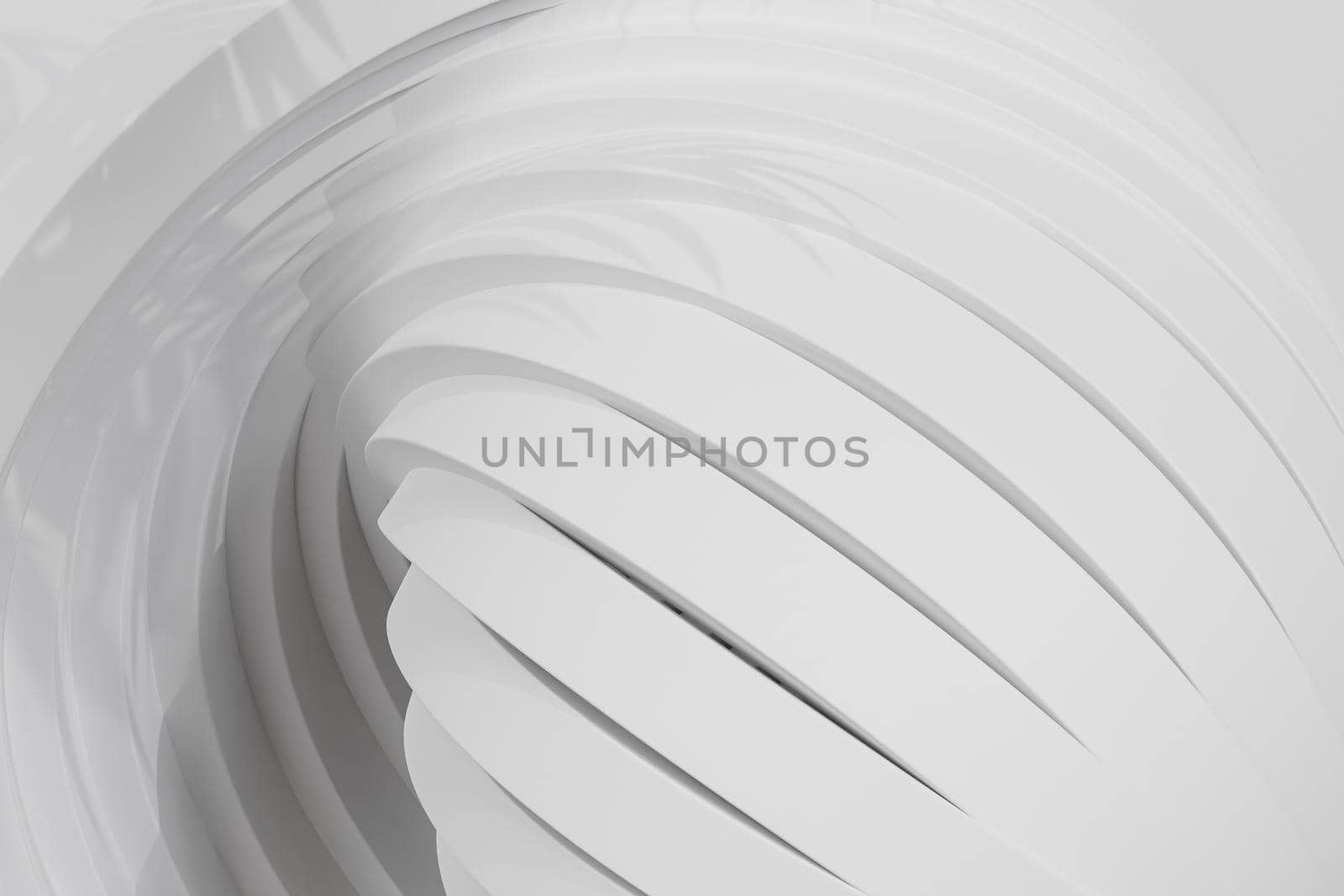 White abstract geometric background with rings or circles with tropical leaf shadow, 3d render