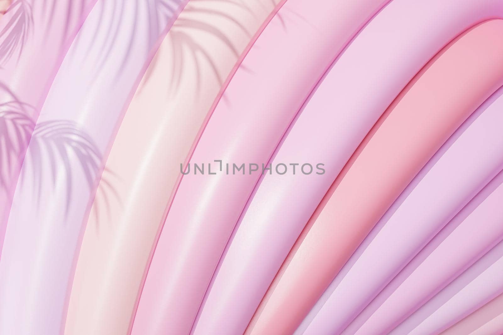 Abstract geometric background with rings or circles in pastel pink colors with tropical leaf shadow, 3d render by Frostroomhead