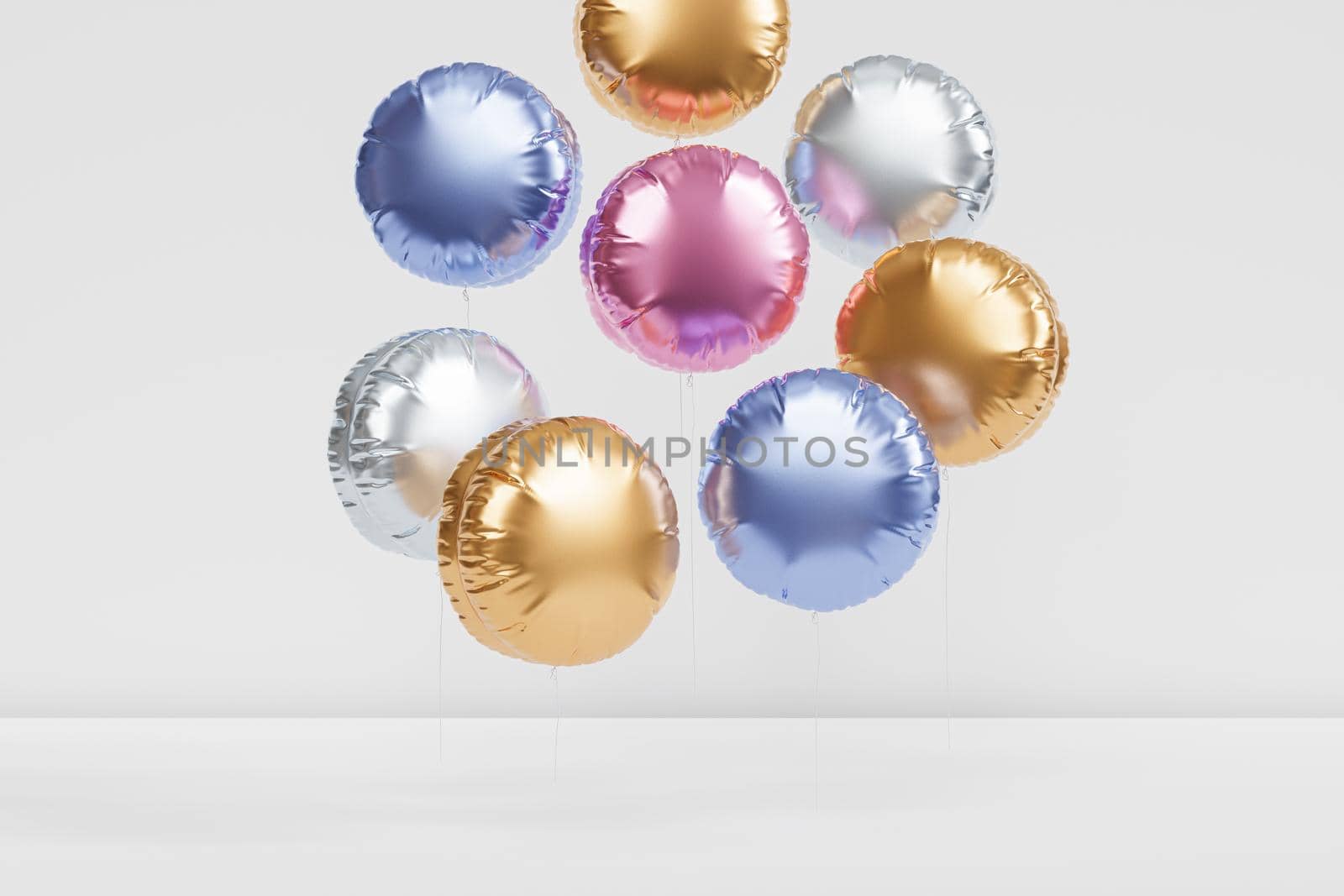 Shiny colorful balloons, background for party, birthday, celebration or holiday, 3d realistic render