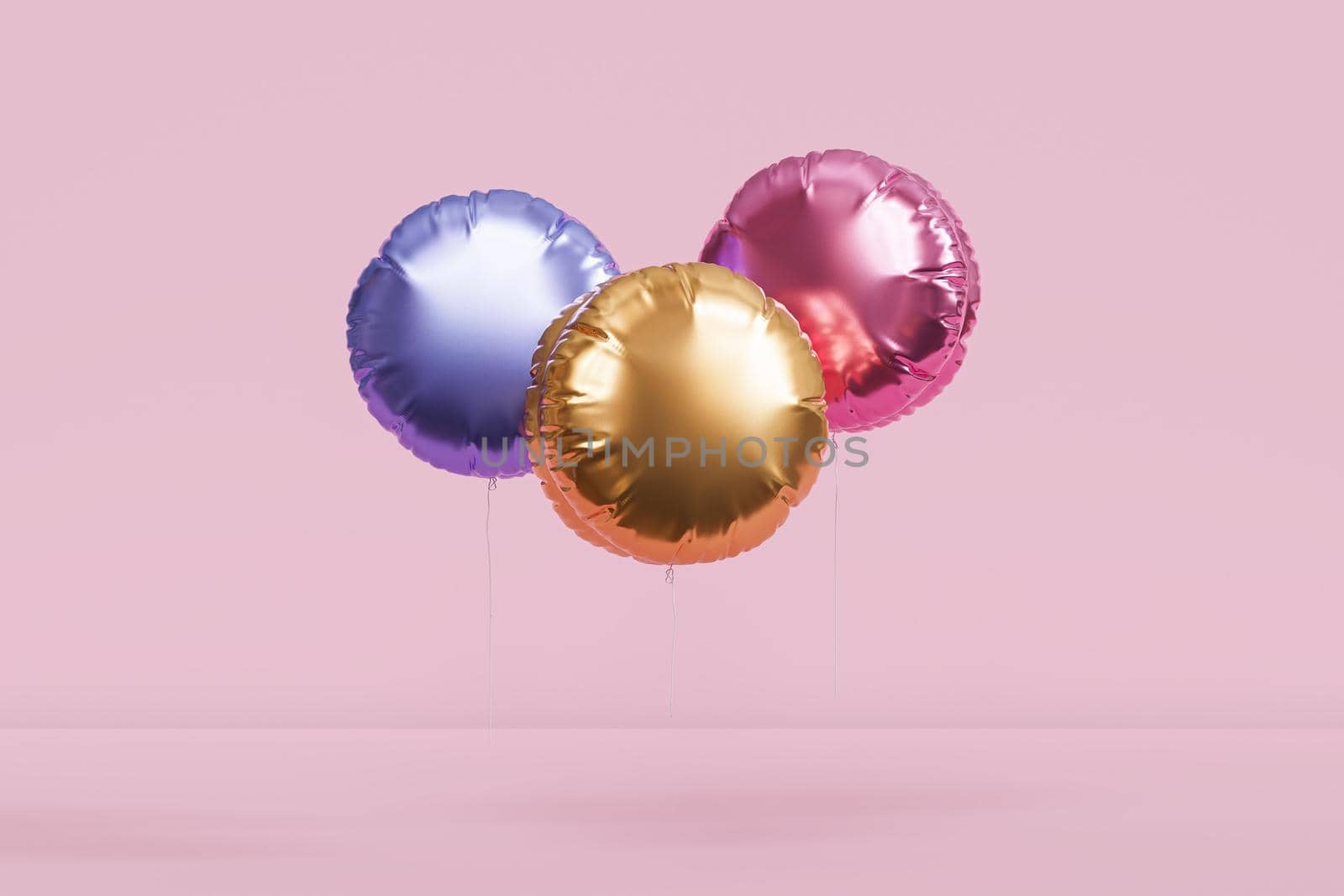 Shiny colorful balloons, pink background for party, birthday, celebration or holiday, 3d realistic render by Frostroomhead