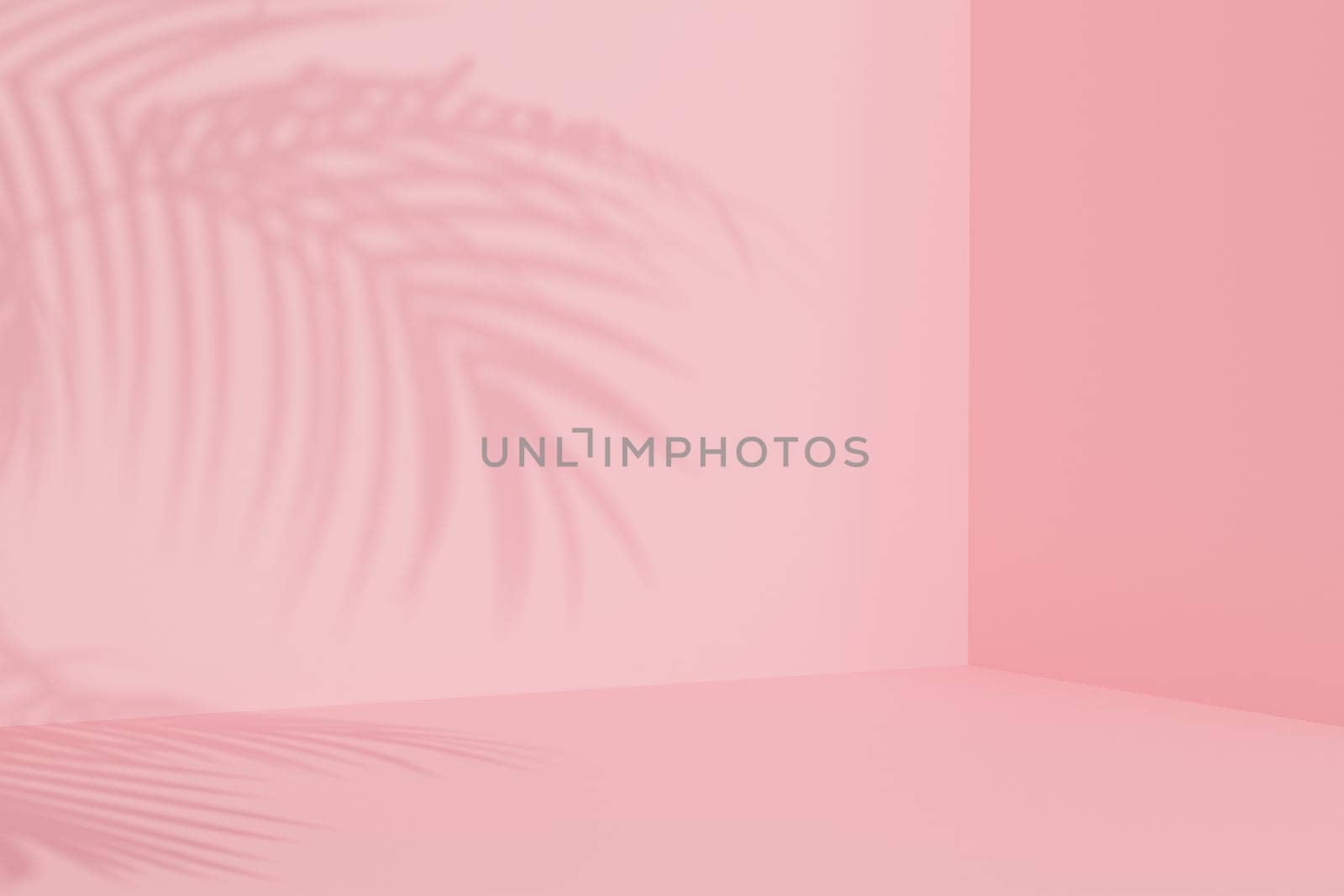 Summer vacations pink background with tropical leaves shadows, minimal 3d illustration render