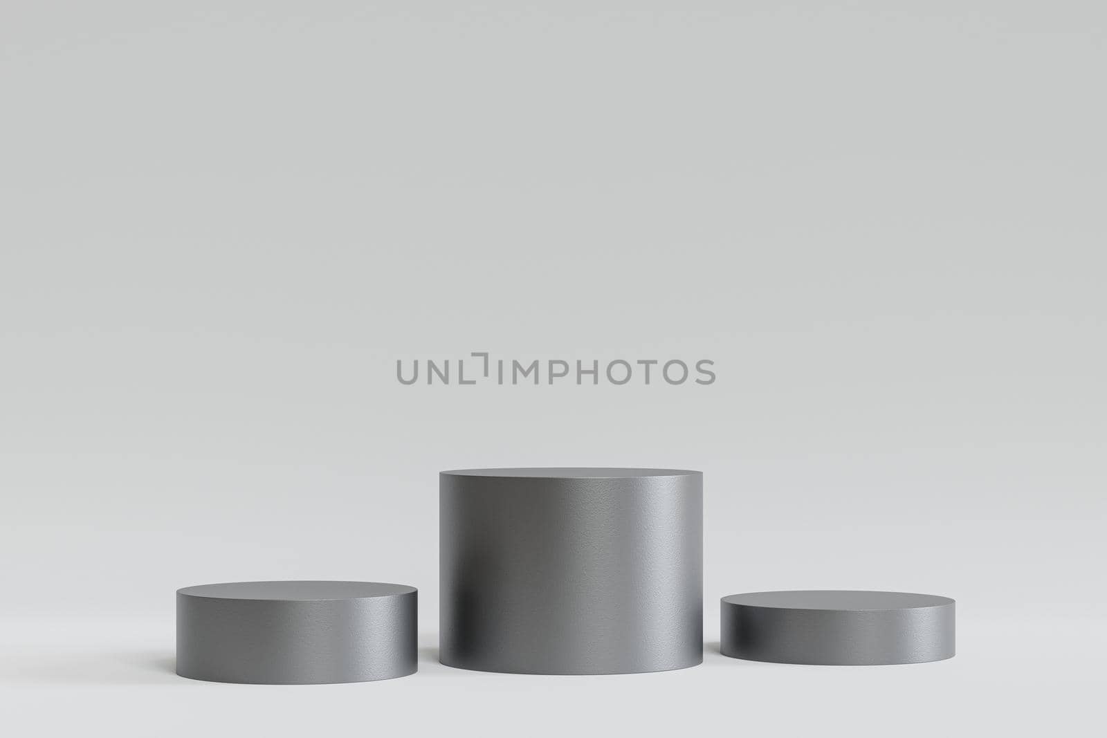 Shiny podiums or pedestals for products or advertising on gray background, minimal 3d illustration render by Frostroomhead