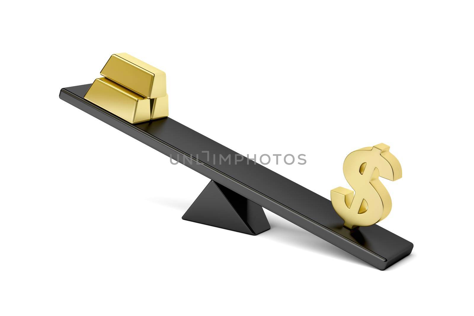 Dollar sign and gold bars on seesaw by magraphics