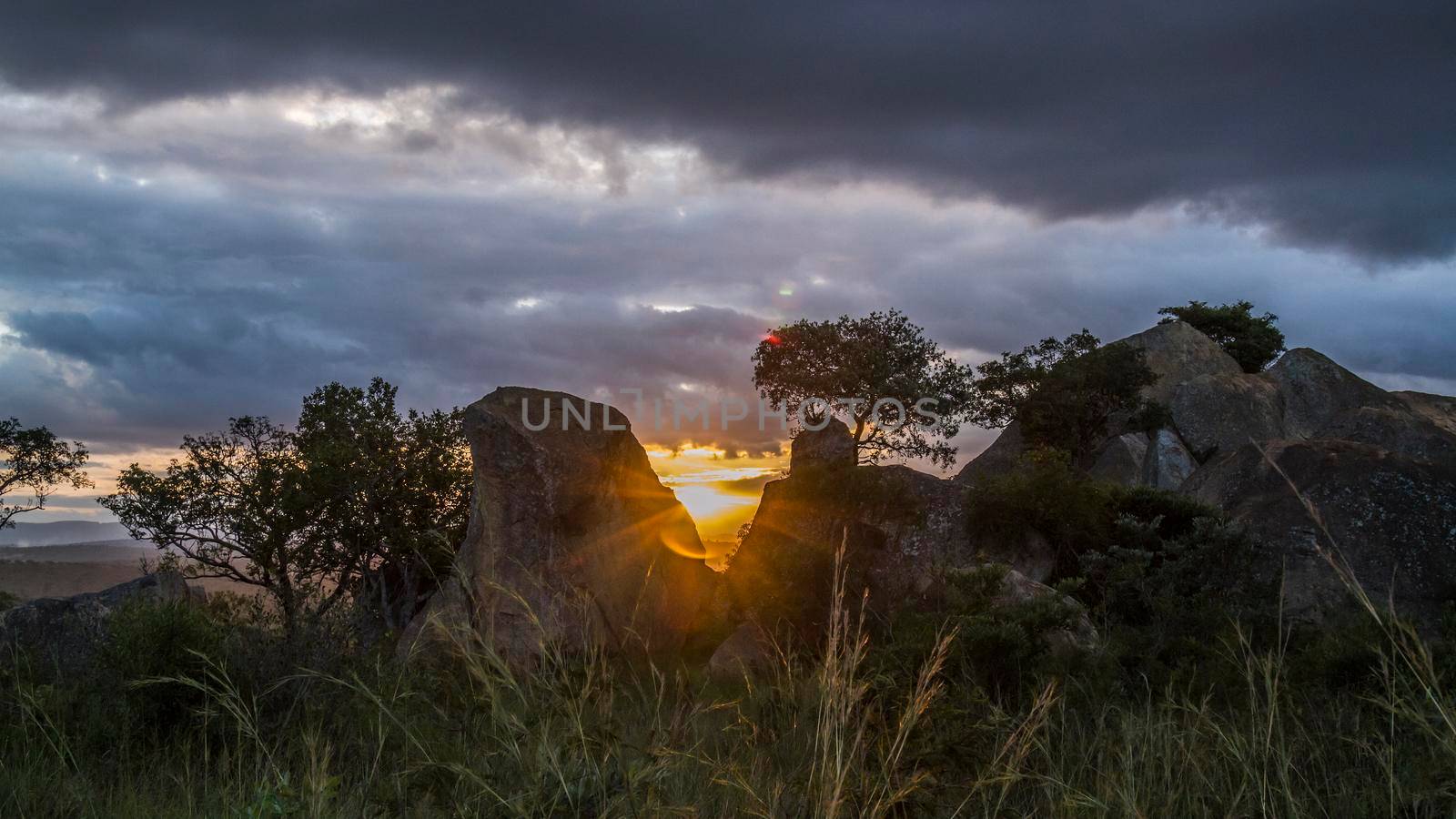 Sunset in boulder scenery n Kruger National park, South Africa