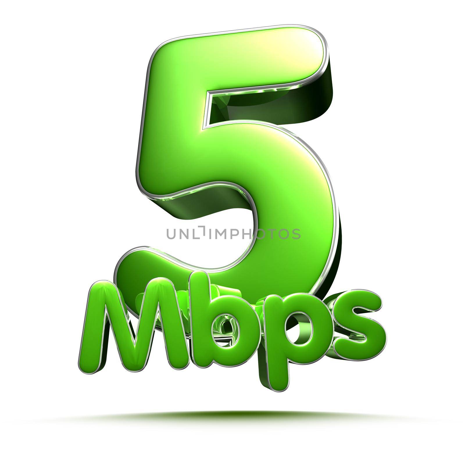 5 Mbps green 3D illustration on white background with clipping path.