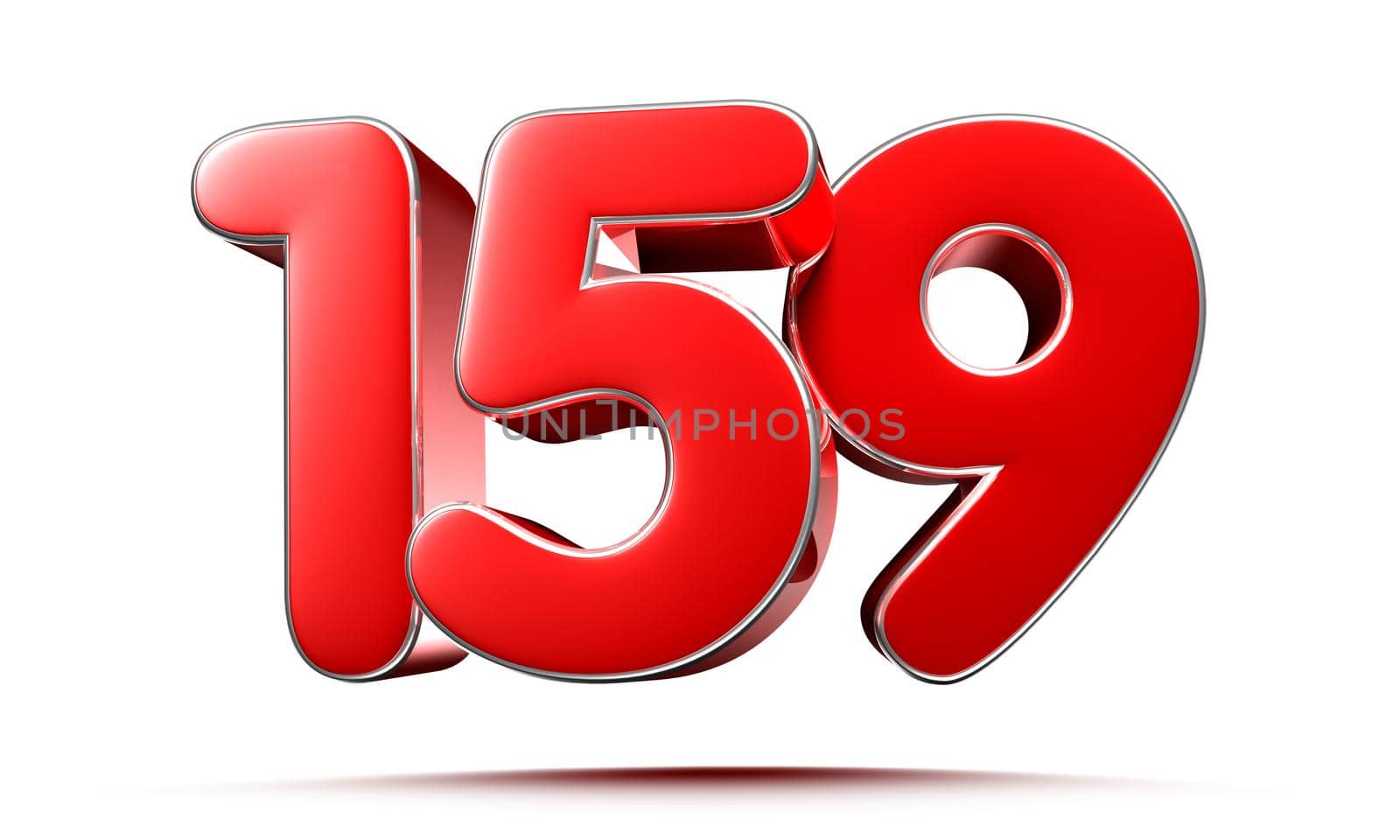 Rounded red numbers 159 on white background 3D illustration with clipping path by thitimontoyai