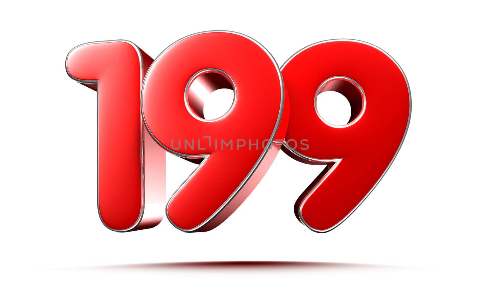 Rounded red numbers 199 on white background 3D illustration with clipping path by thitimontoyai