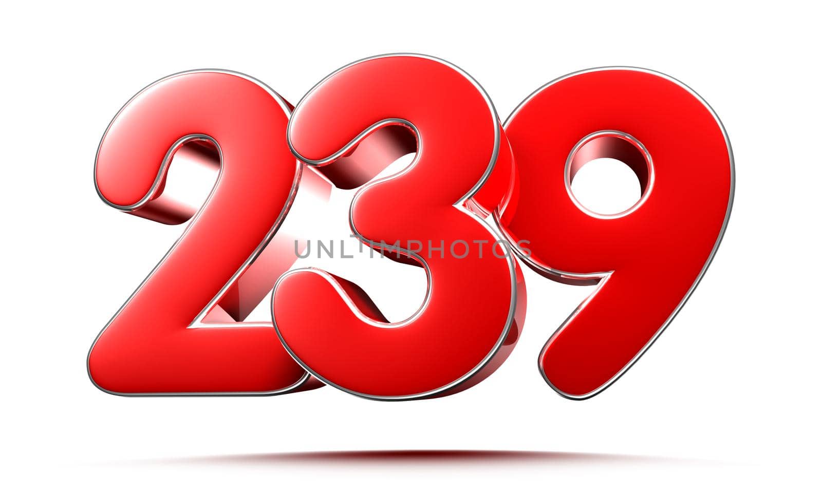 Rounded red numbers 239 on white background 3D illustration with clipping path by thitimontoyai