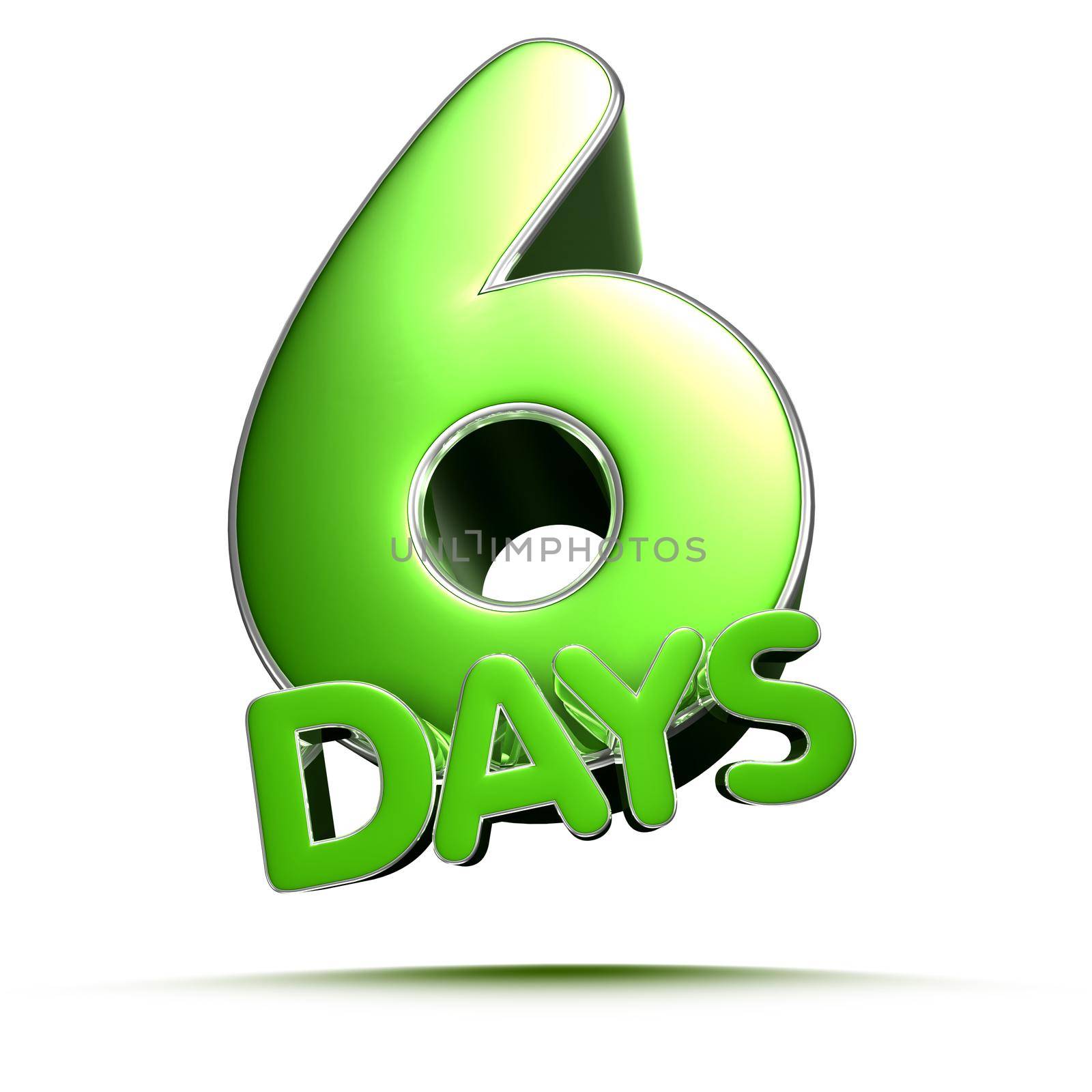 6 days green 3D illustration isolated on a white background with clipping path.