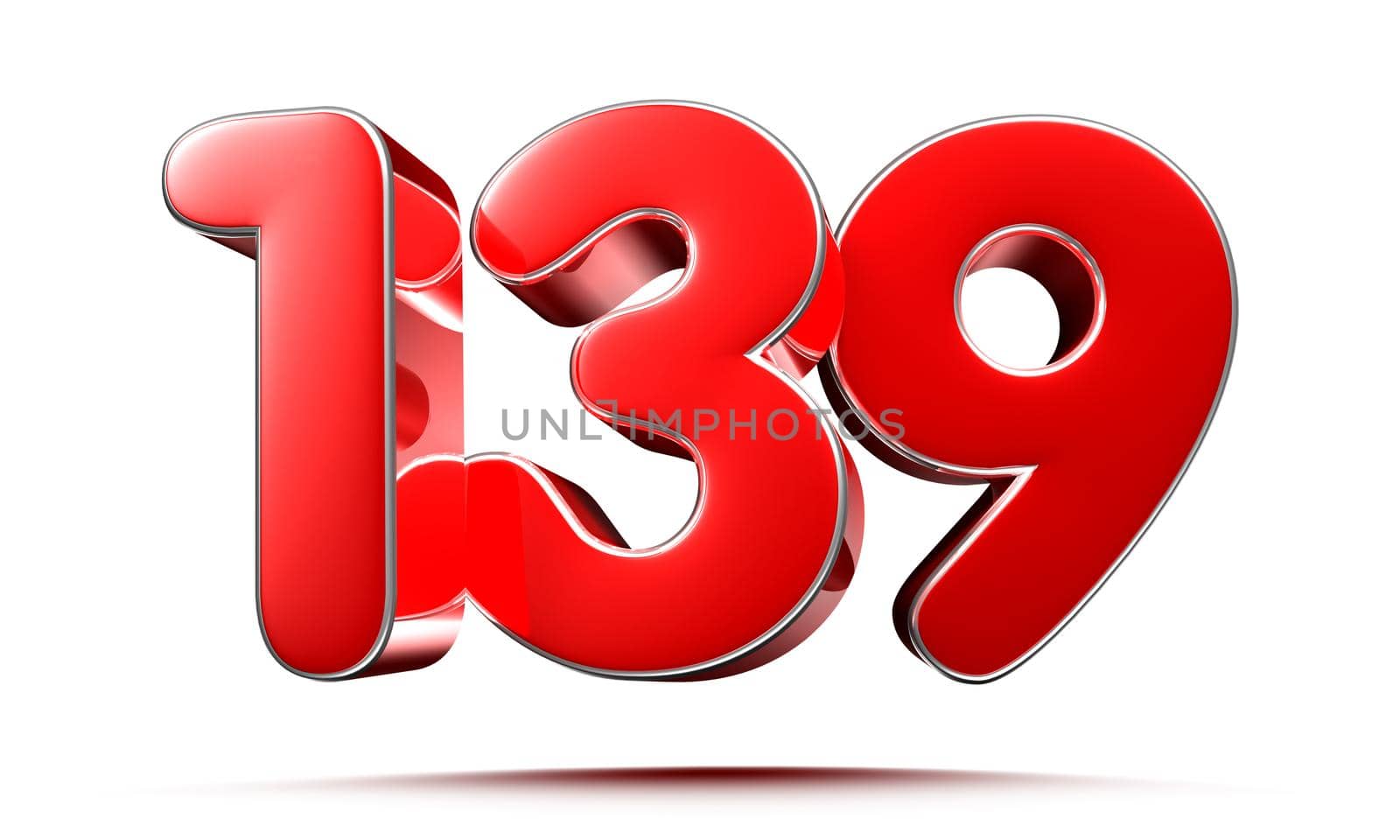 Rounded red numbers 139 on white background 3D illustration with clipping path by thitimontoyai