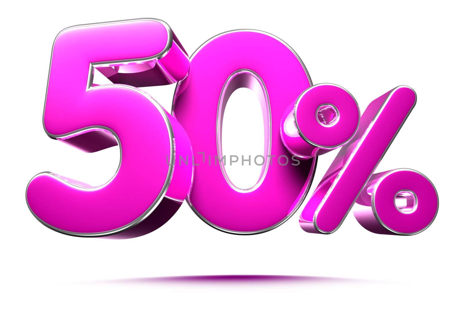 Pink 50 Percent 3d illustration Sign on White Background, Special Offer 50% Discount Tag, Sale Up to 50 Percent Off,share 50 percent,50% off storewide.With clipping path.
