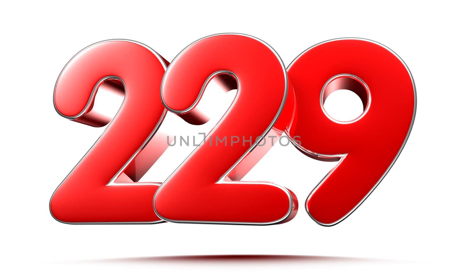 Rounded red numbers 229 on white background 3D illustration with clipping path by thitimontoyai