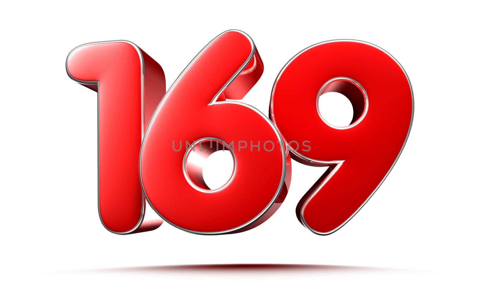 Rounded red numbers 169 on white background 3D illustration with clipping path by thitimontoyai