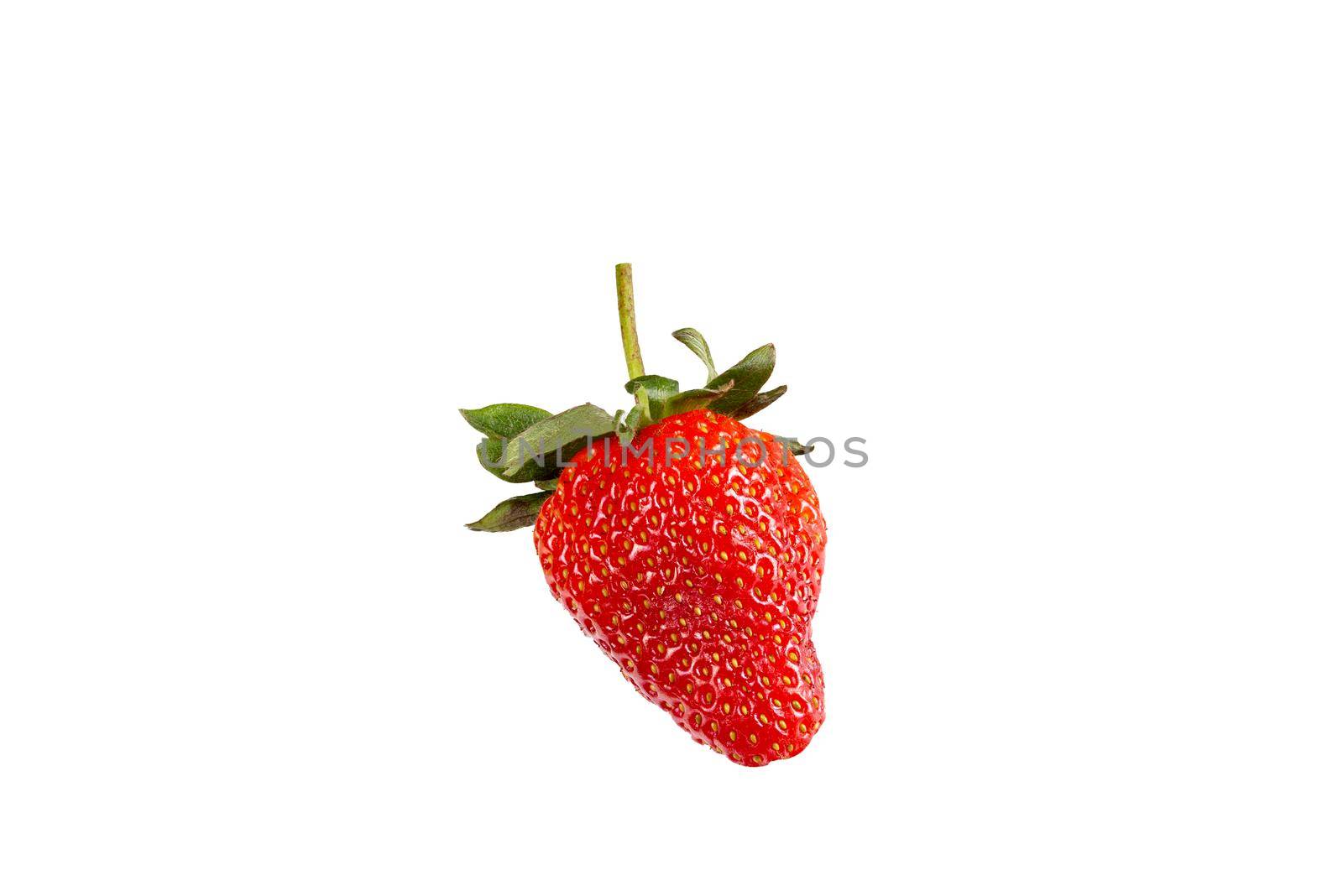 Fresh Strawberry with leaves isolated on white.
