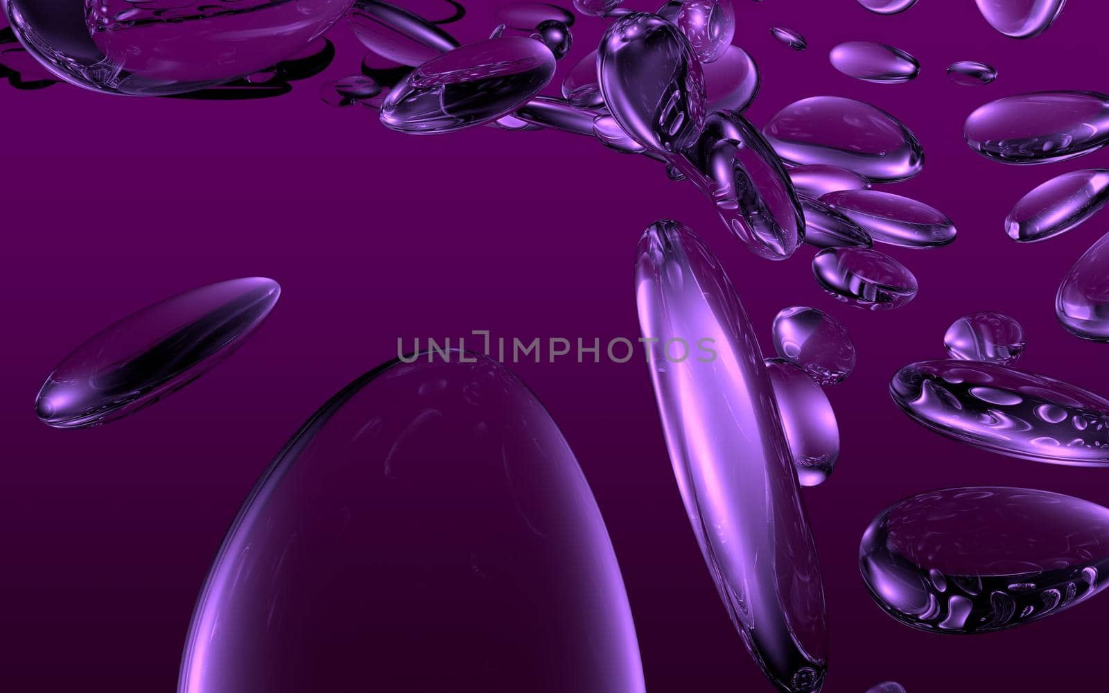 Swirl of water droplets on a purple background. Abstract 3D illustration render