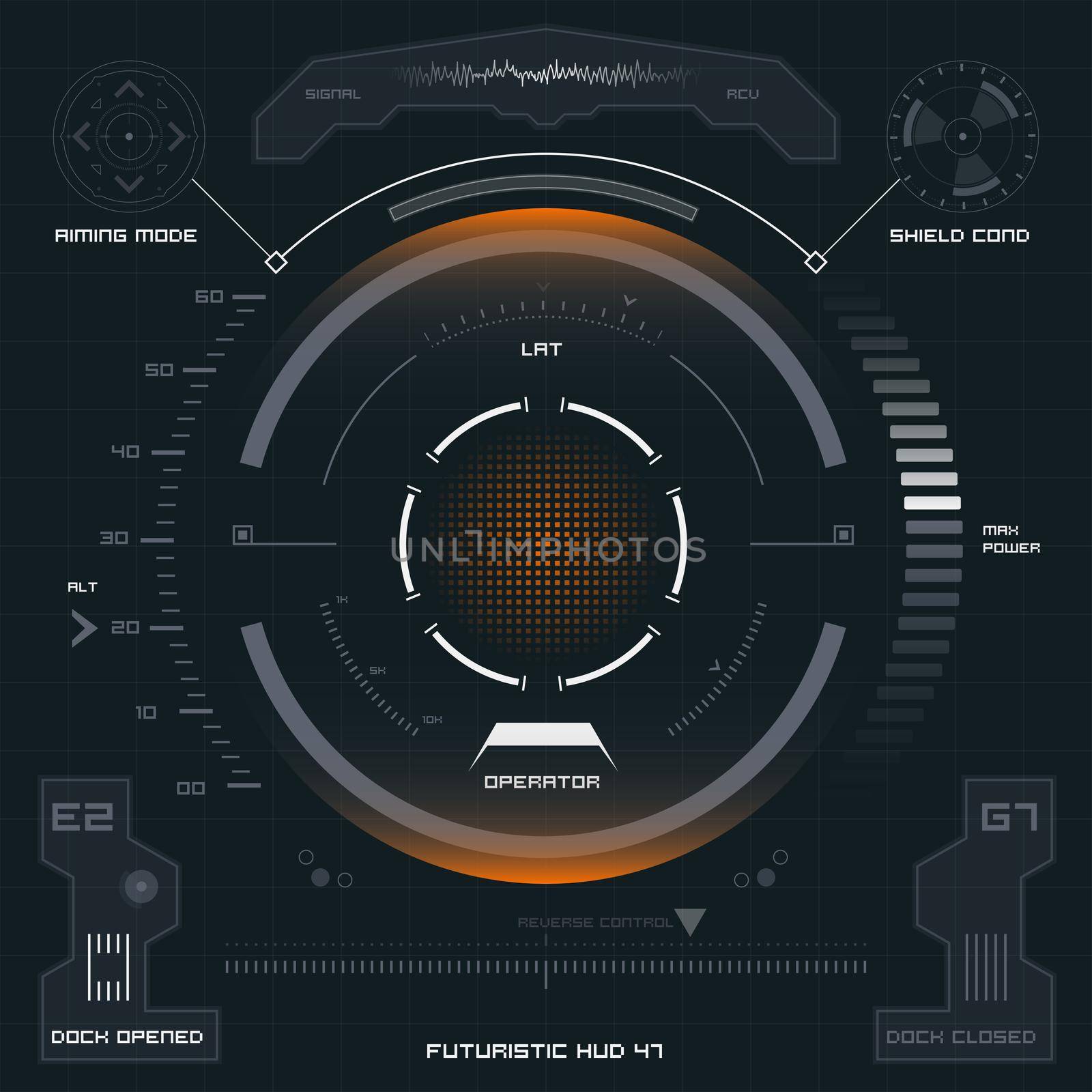 Set of futuristic graphic user interface HUD elements for dashboard or control panel. Raster version