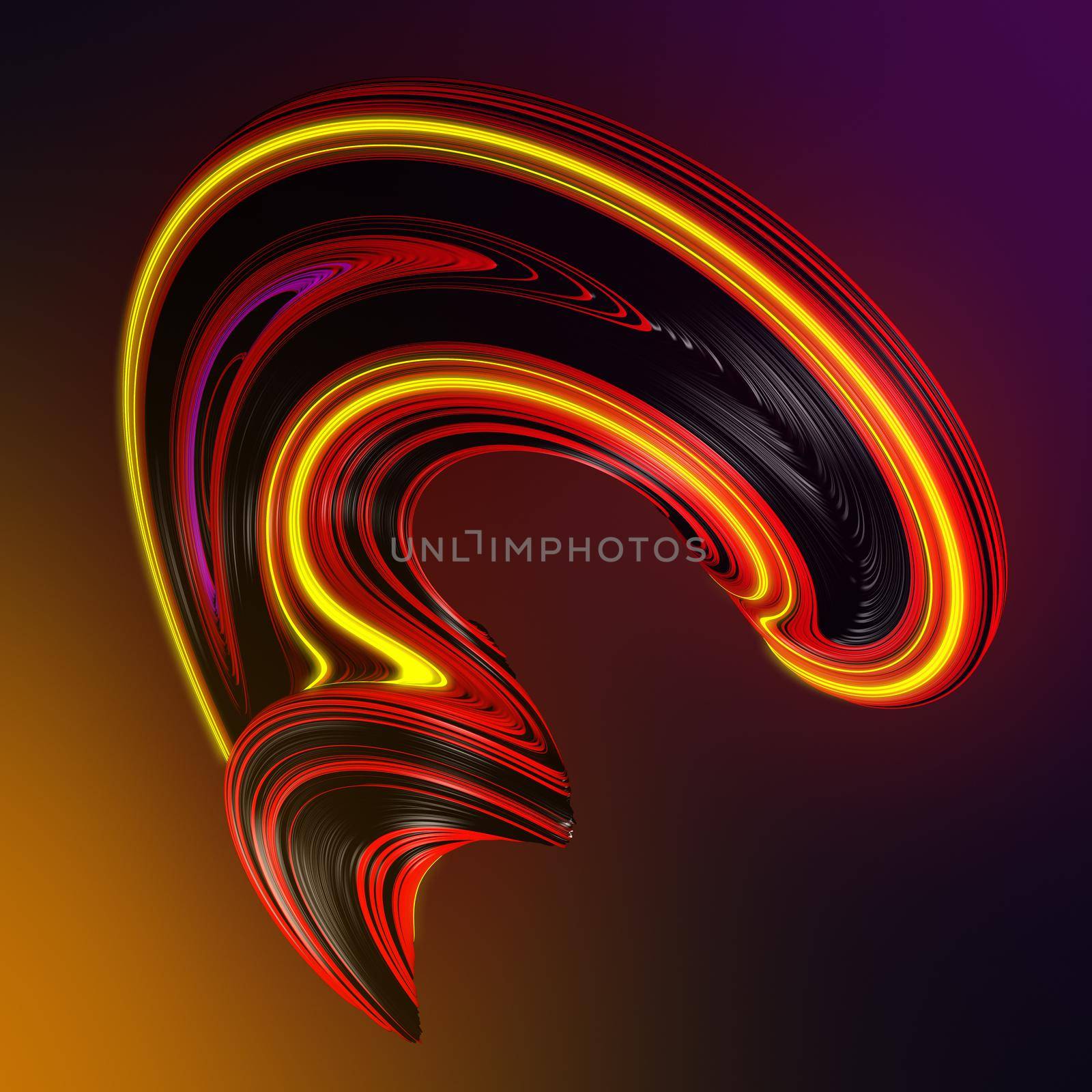Futuristic colored abstract twisted shape on a vibrant color background. 3D render illustration