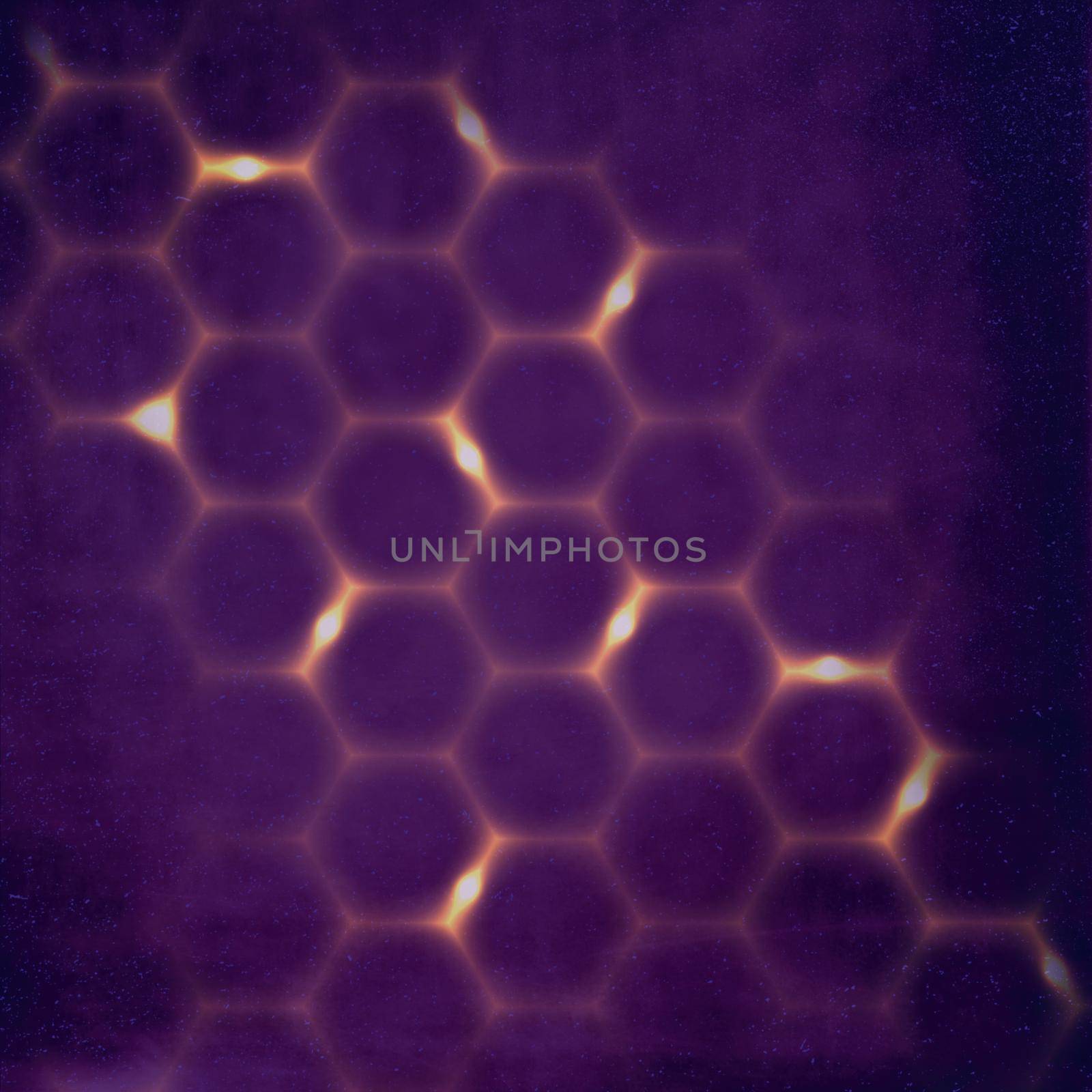 Abstract violet scientific honeycomb molecular grid background. Futuristic textured wallpaper illustration