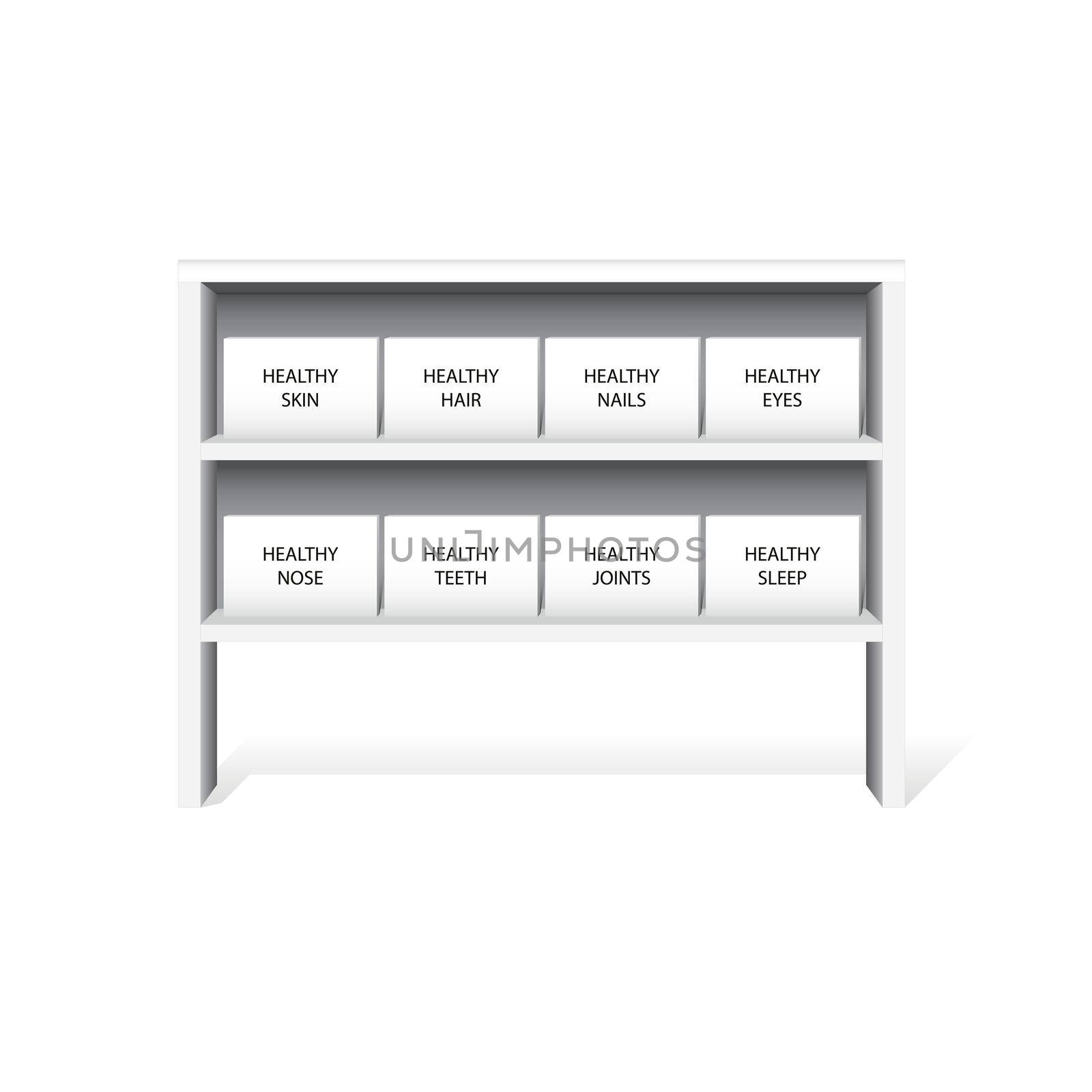 Pharmacy shelf with packages of various medicines by clusterx