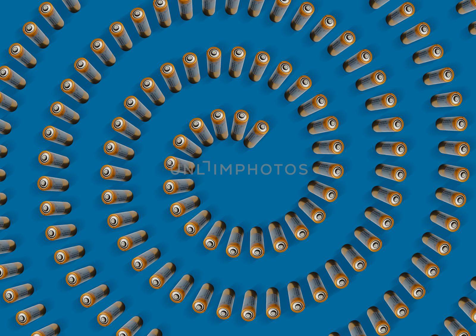 Alkaline AA battery top view on blue background by clusterx