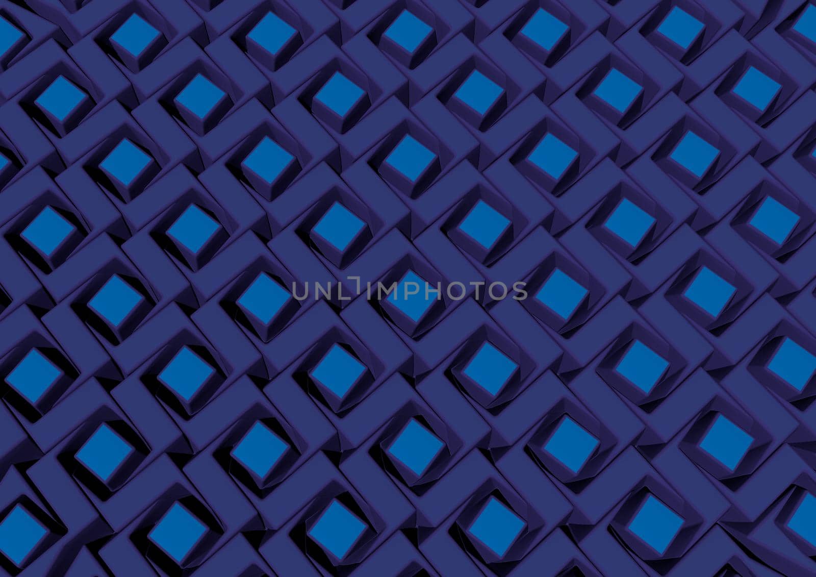 Abstract blue cubic decorative modern pattern of the outer wall for background. 3D rendering illustration