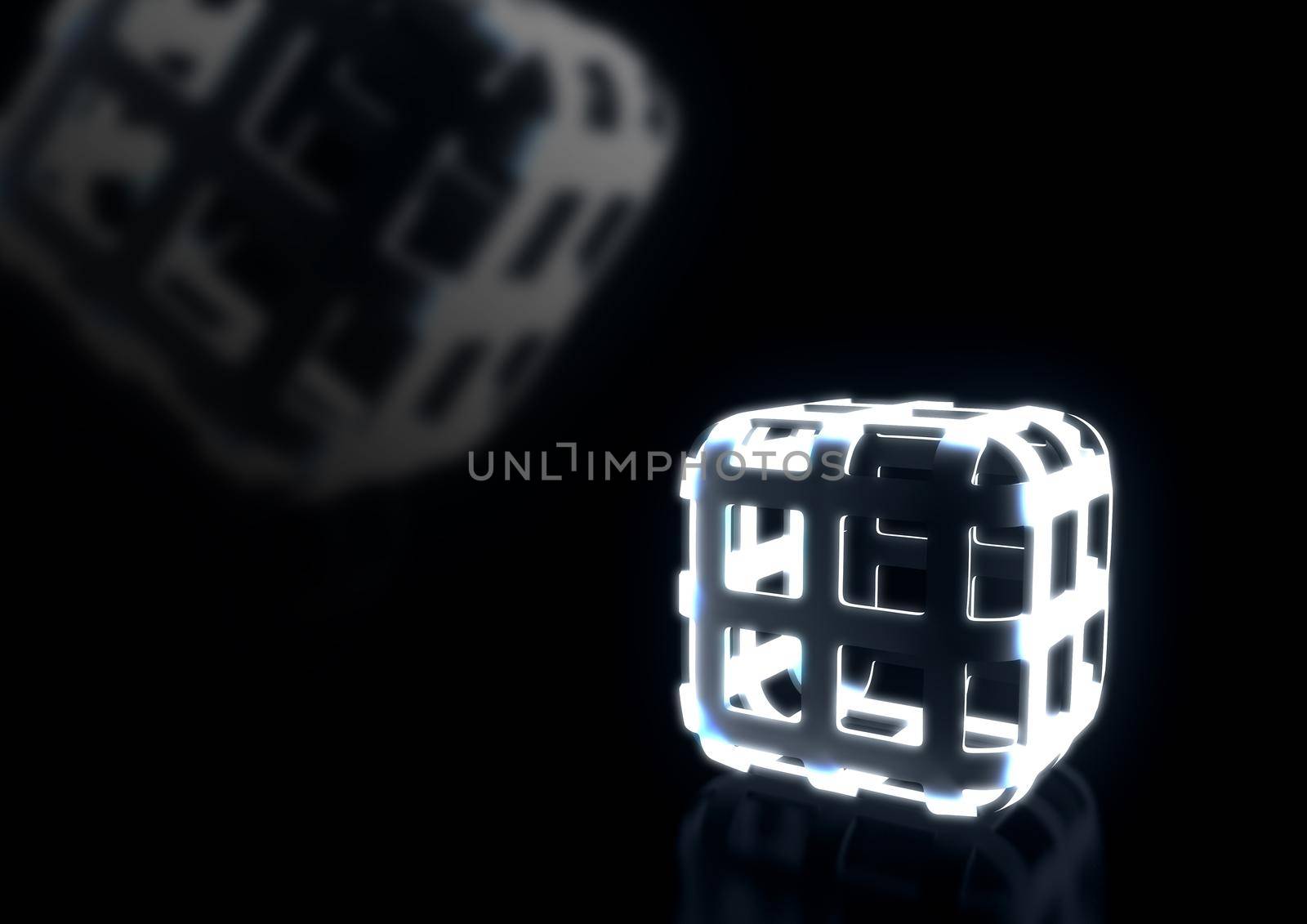 Abstract cubic cage container on dark background by clusterx