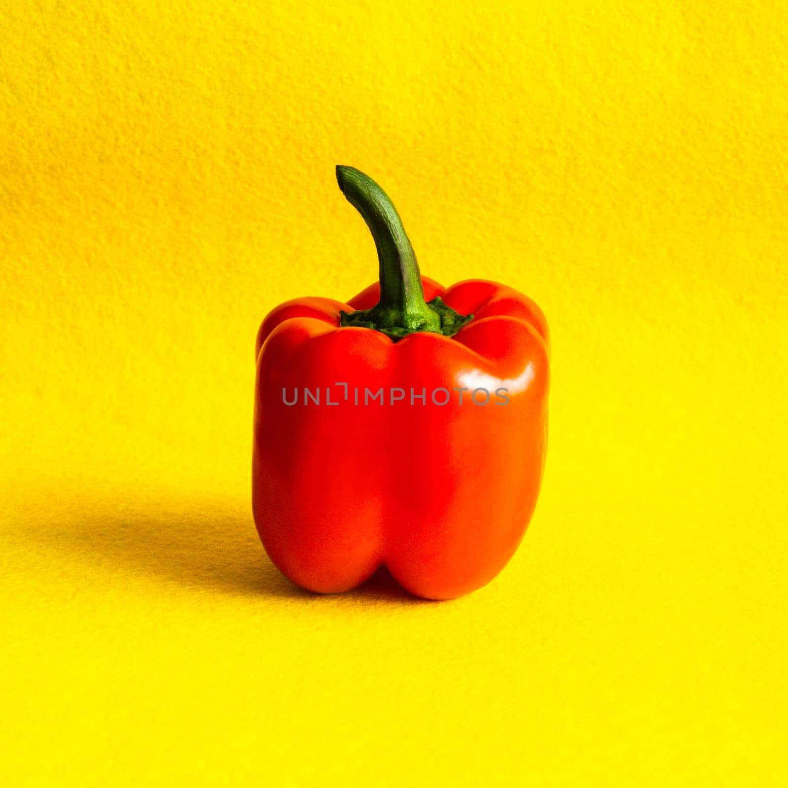 Red sweet bell pepper, paprika on yellow textile background