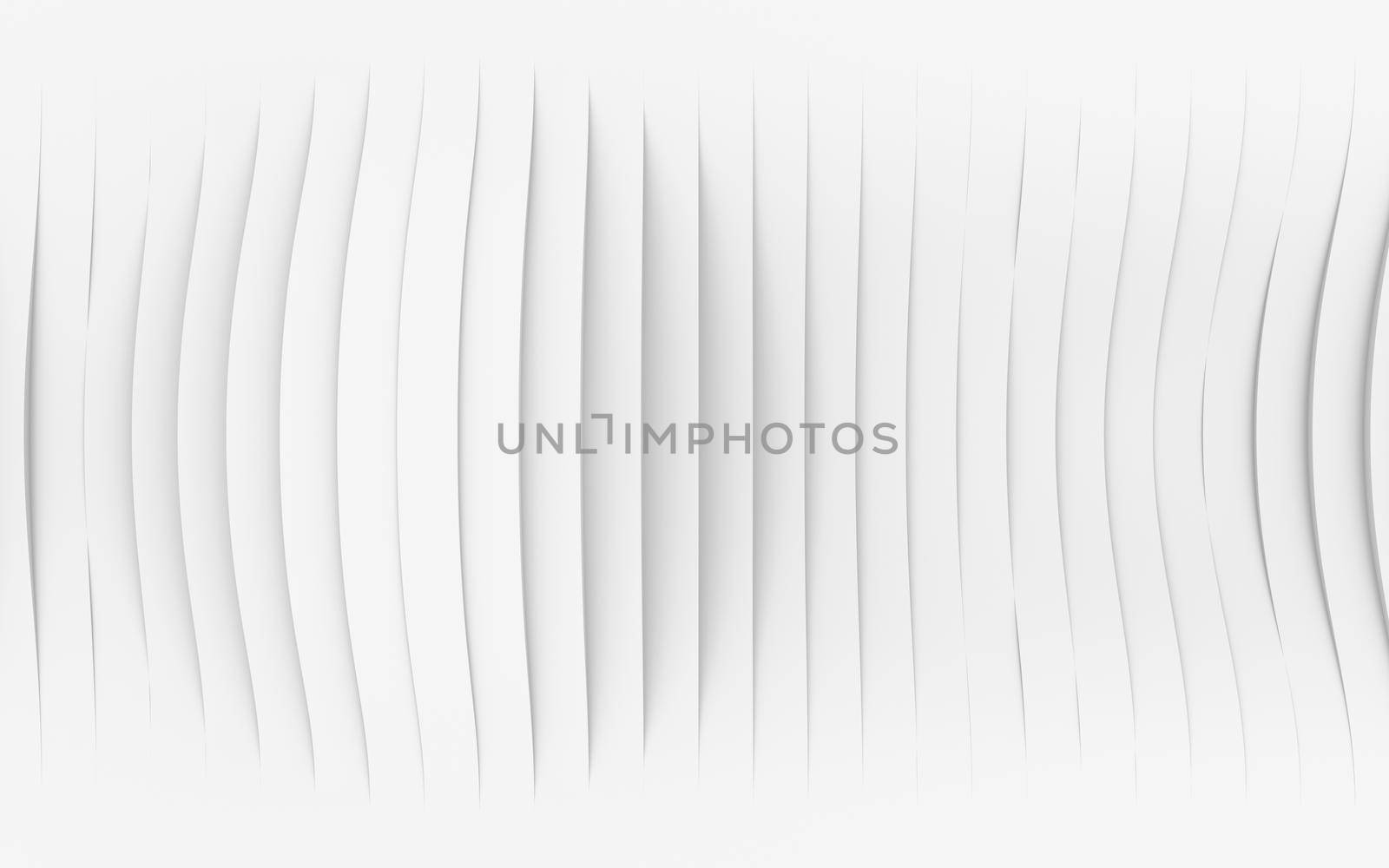 Abstract matt white background with wavy shadow bars. Geometric abstraction, cut sheet of paper, wavy steps or stairs. 3D Rendering Illustration