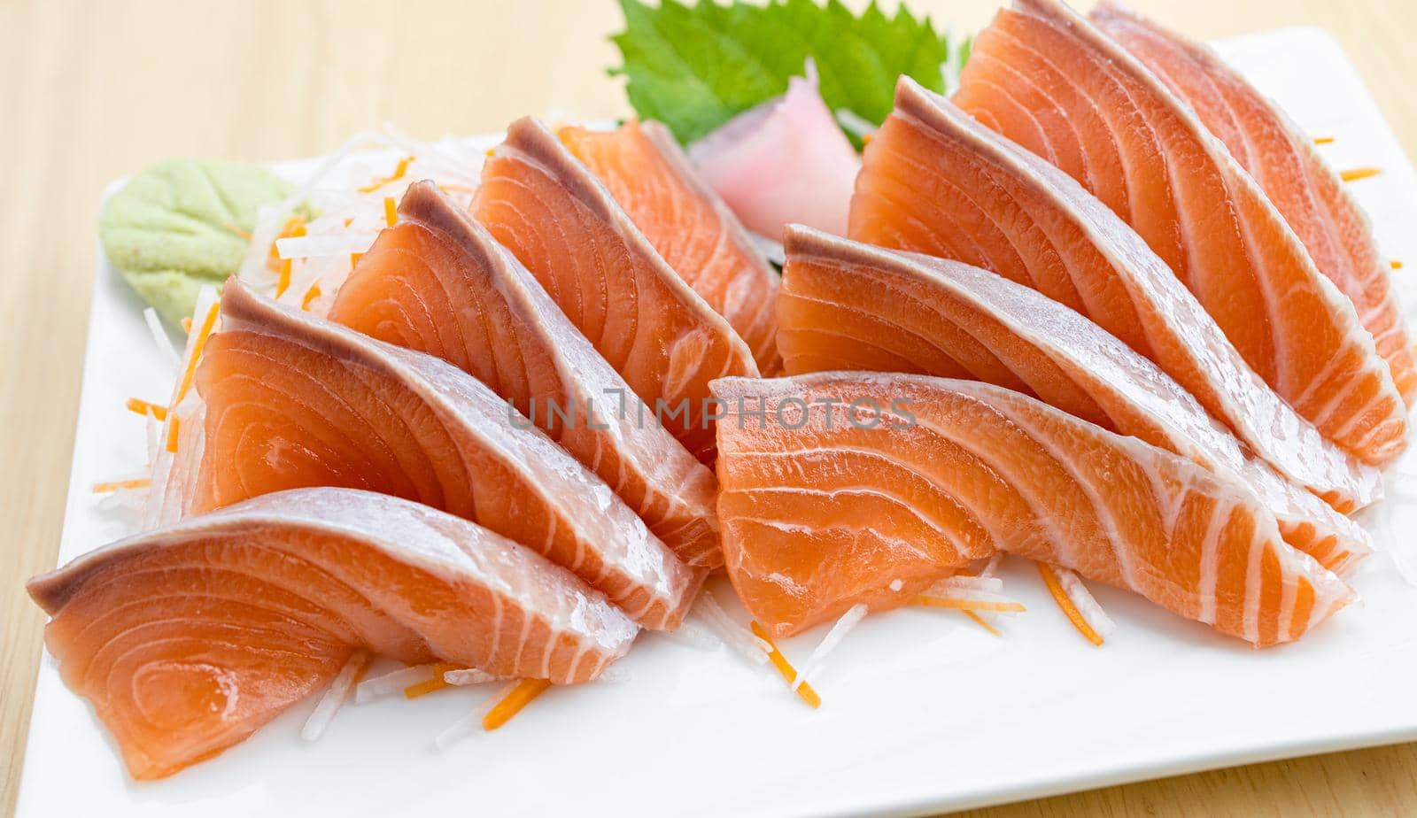 Salmon Sashimi on white background. Japan food concept