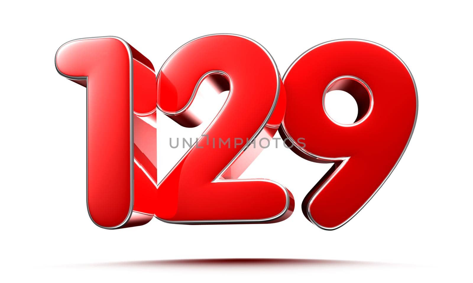 Rounded red numbers 129 on white background 3D illustration with clipping path by thitimontoyai