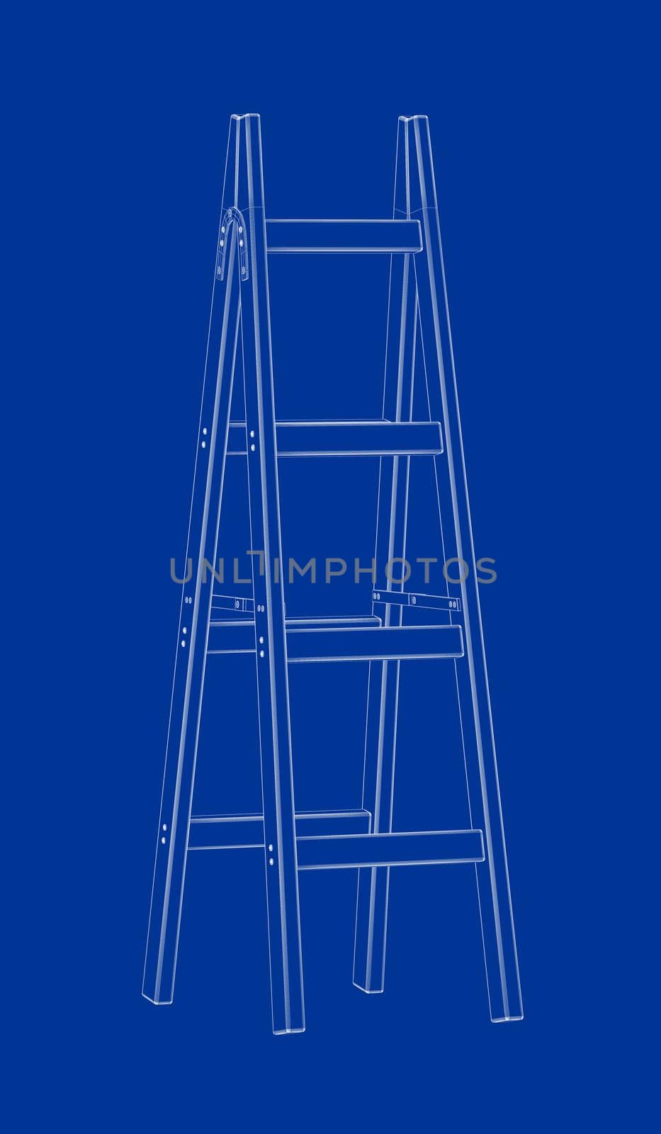 3d wire-frame model of ladder on blue background