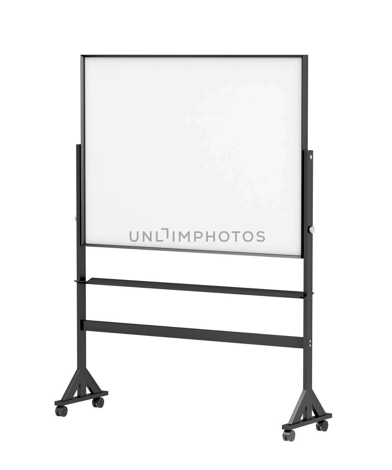 Mobile school whiteboard on wheels, isolated on white background
