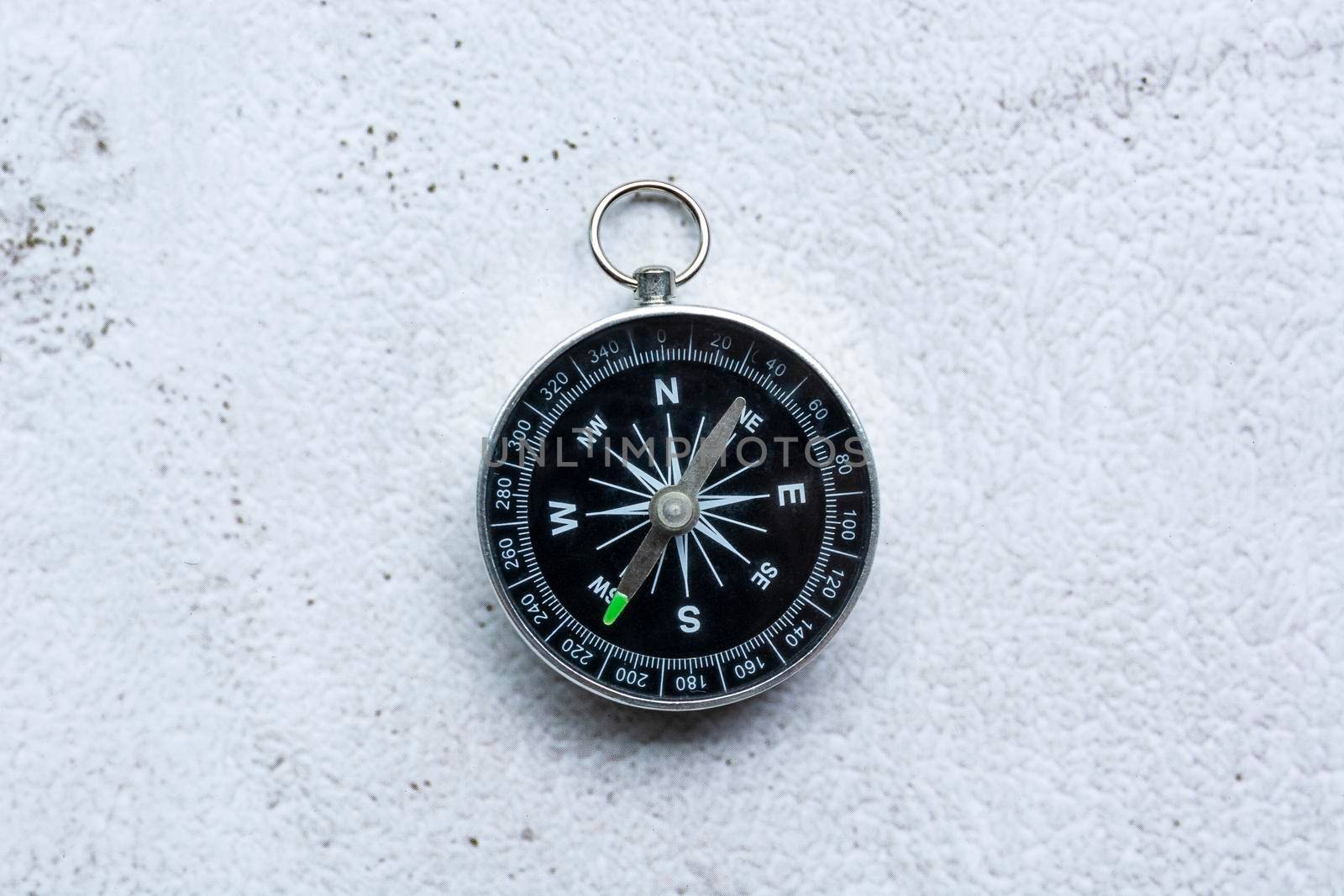 Classic round compass on white background. Space for text