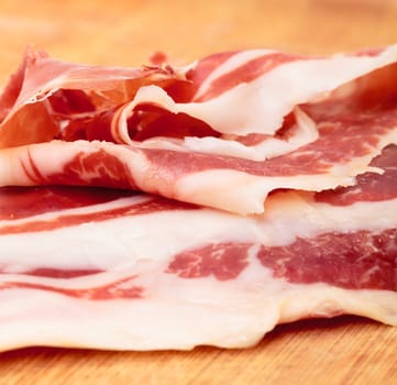 Thiny Sliced Spanish Jamon, closeup