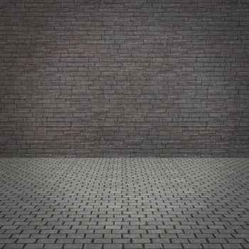 interior room with grunge concrete wall and old pavement.