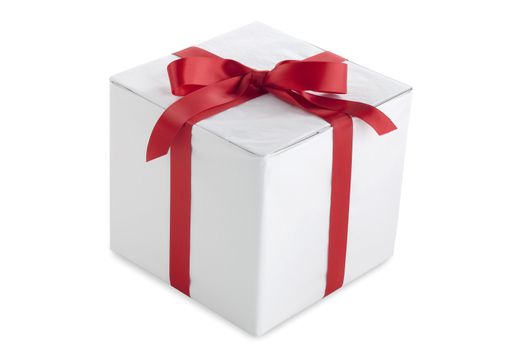 A vector image of a white gift with a ribbon isolated