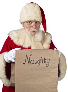 Portrait of santa claus with list isolated on with background