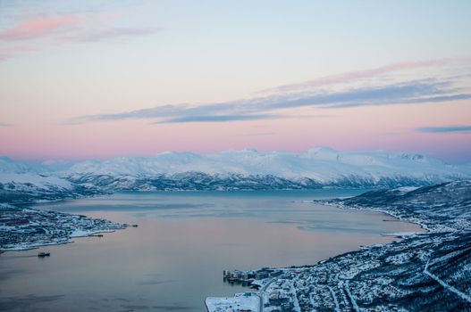 Panoramic view of Tromso at sunset, Norway